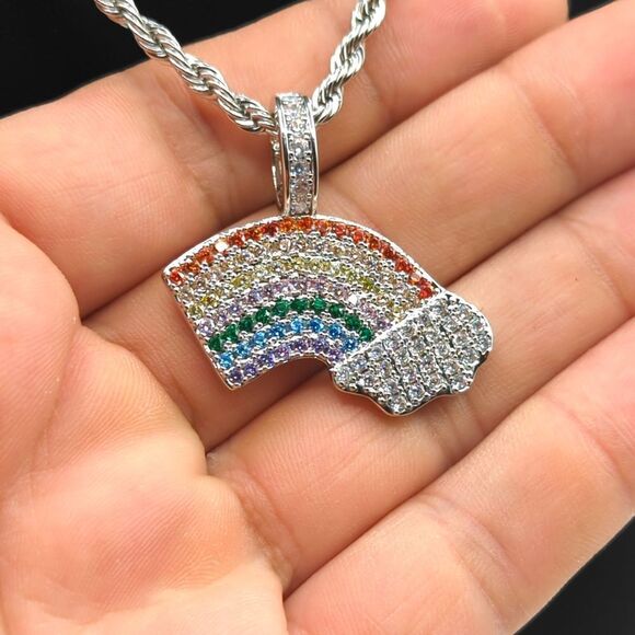 24" x 3mm Rope Chain - 14K White Gold Finish Rainbow Cloud. - Picture 7 of 10